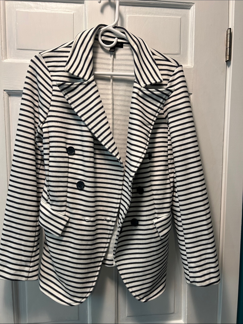 Banana Republic Navy & White Striped Double-Breasted Blazer